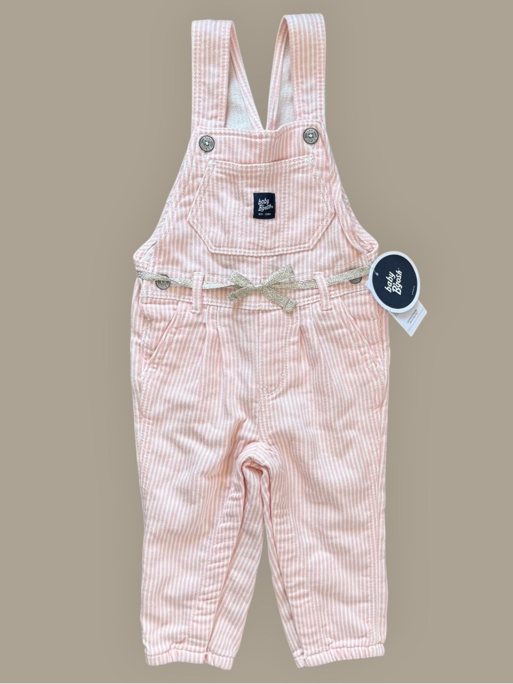 OshKosh B'gosh Baby Girl Pink Striped Overalls Sparkly Belt Button Snaps 18M NWT